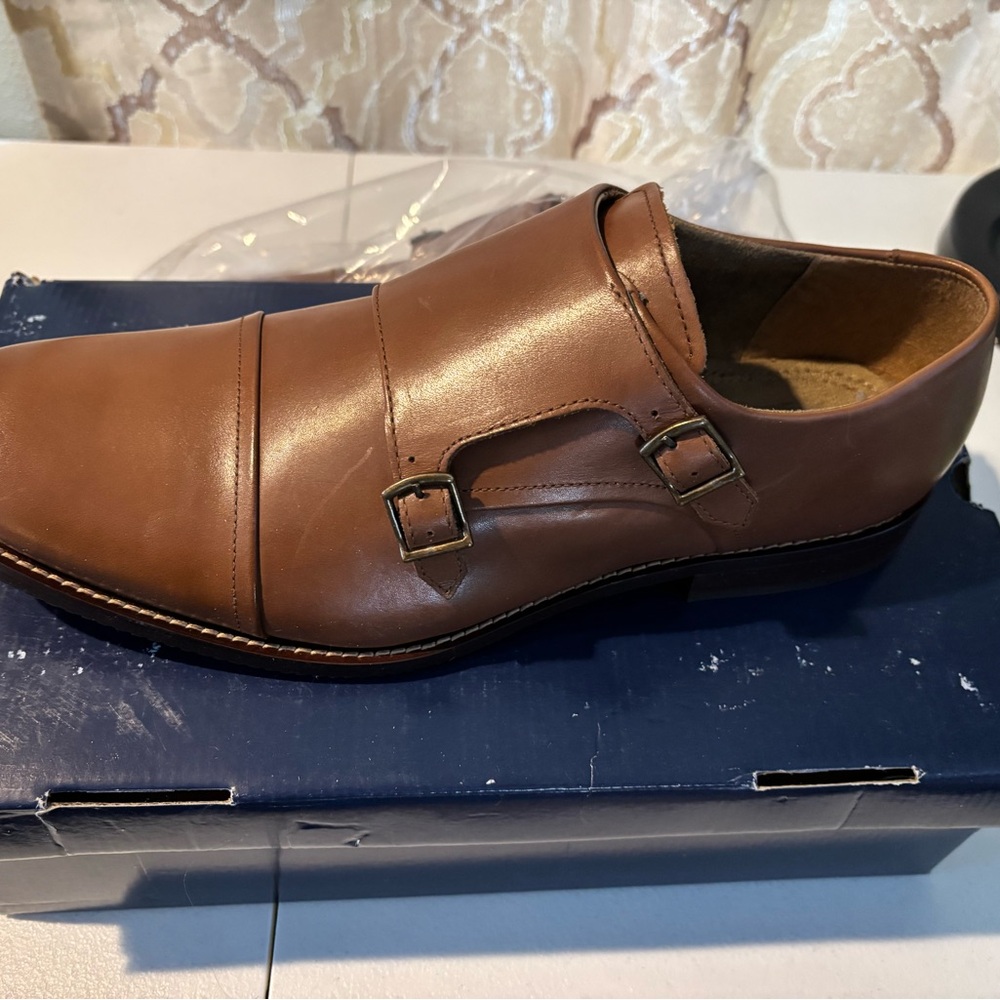 Stafford Men's Double Monk Strap Oxfords in Brown Leather